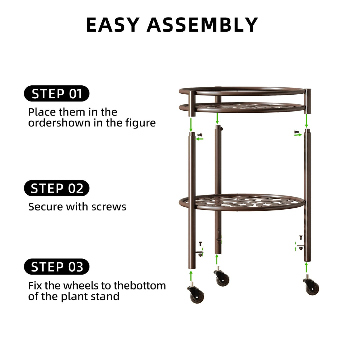 Rioneta Rolling Plant Stand with Wheels – 2 Tier Flower Pot Holder for Indoor & Outdoor, Easy Move Cart for Balcony, Patio, Garden, 165 lbs Capacity Coffee