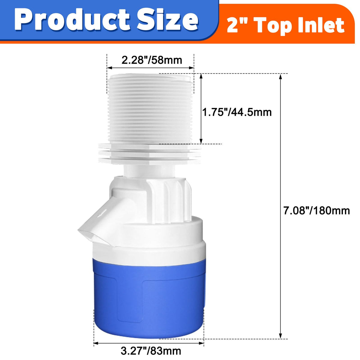 2" Npt Top Inlet Water Float Valve, 2 Inch Big Flow Automatic Water Level Control Float Valve for Water Tank, Water Troughs, Pond, Pool, Livestock, Aquariums (2" Top Inlet)