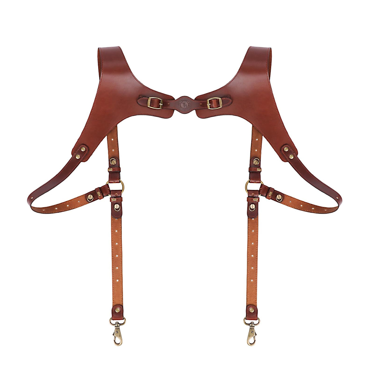 TOURBN Men's Genuine Leather Harness Suspenders - Adjustable Vintage Braces with Brass Hooks for Pants, Weddings & Formal Wear