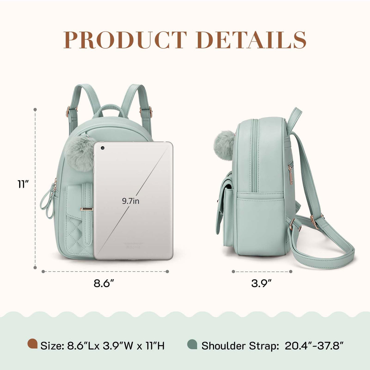 Missnine Mini Backpack for Women Cute Small Backpack Purse With Pompom PU Leather Bookbag Small Casual Daypacks For Ladies