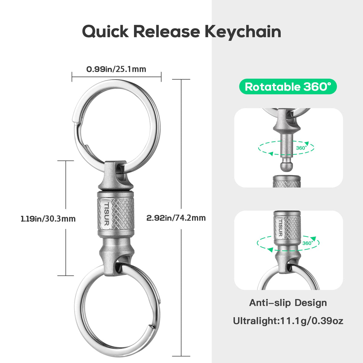 TISUR Titanium Quick Release Keychain, Retractable Key Chain Detachable Keychain Clip，Pull Apart Key Rings Holder for Men Women