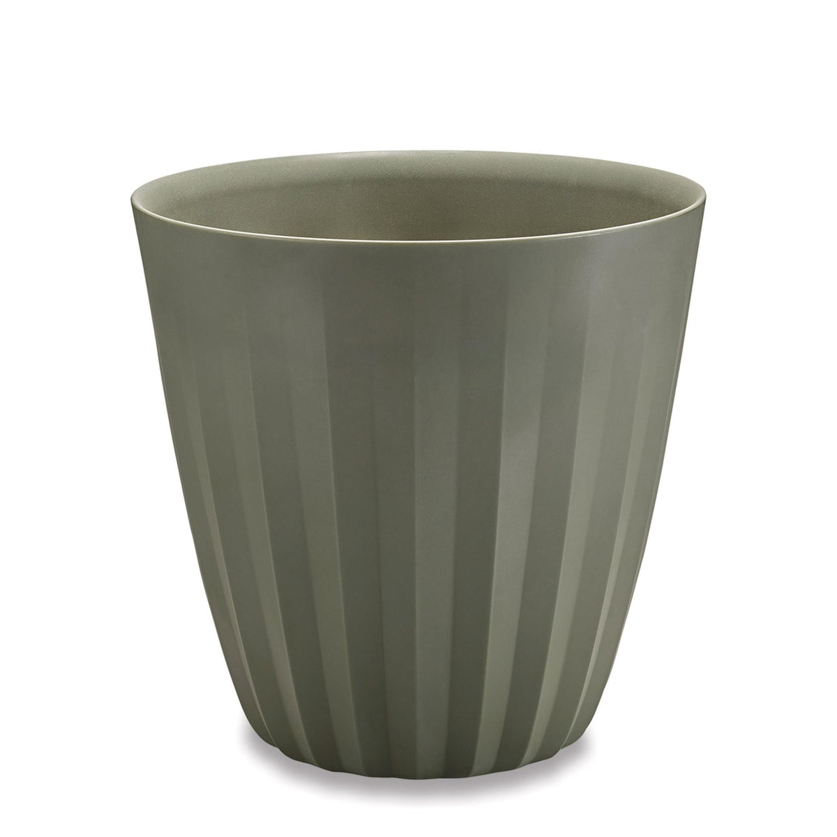 Crescent Garden Pleat Modern Decorative Planter, Indoor/Outdoor Pot, Resin Planter with Drain Hole - 15" W x 15" H (Olive)