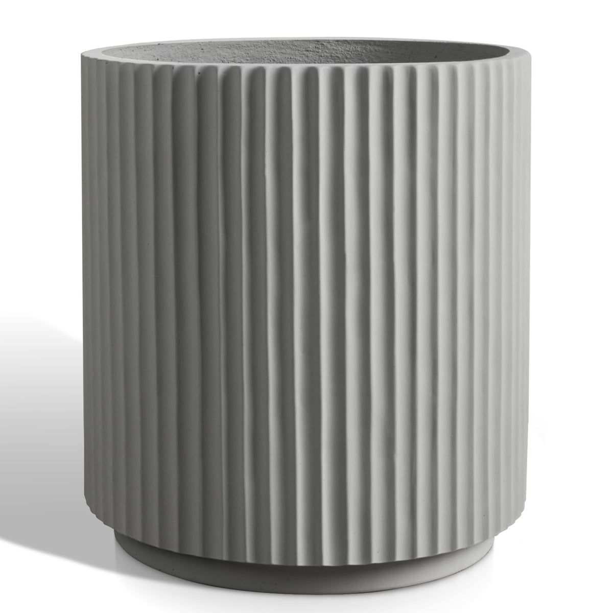 Heyzier Round Concrete Planter Outdoor Indoor, Large Cement Plant Pots for Flowers (Vertical Gray, 12 inch)
