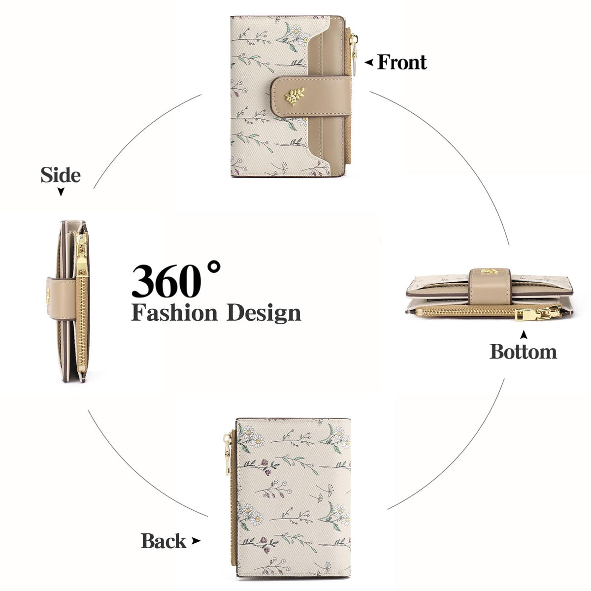 GAEKEAO Small Wallets for Women RFID Blocking Leather Bifold Zipper Pocket Wallet Credit Card Holder with ID Window