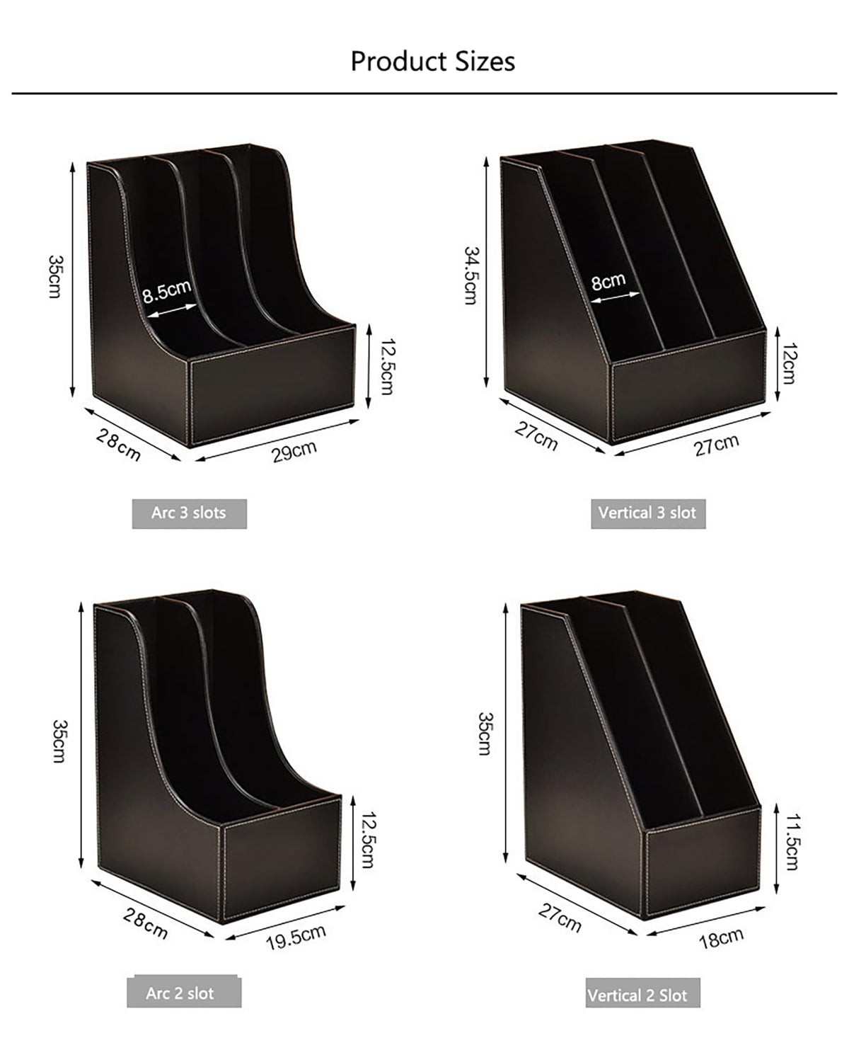 3 Tier Leather Magazine Holder - Vertical File Organizer with PU Leather Cover, Handmade Office Desk Organizer for A4/A3 Documents, Magazines, Books - Black (3 slot)