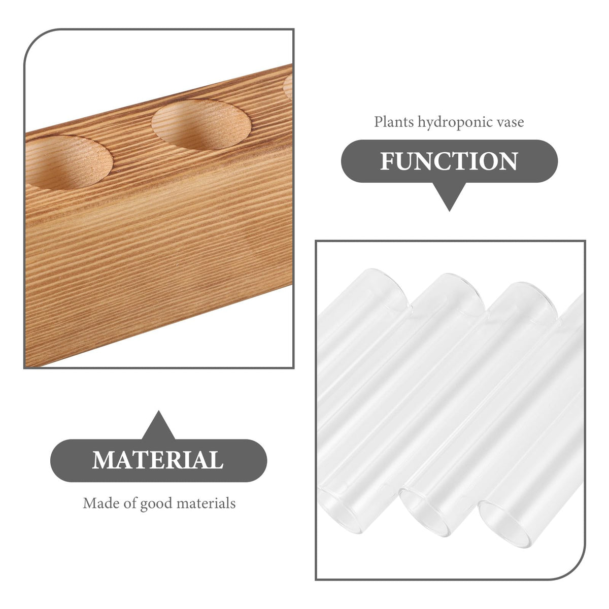 GRIRIW Glass Hydroponic Planter with 5-Hole Wooden Stand, Indoor Plant Terrarium Vase for Water Propagation, Test Tube Bud Vase for Home and Office Décor