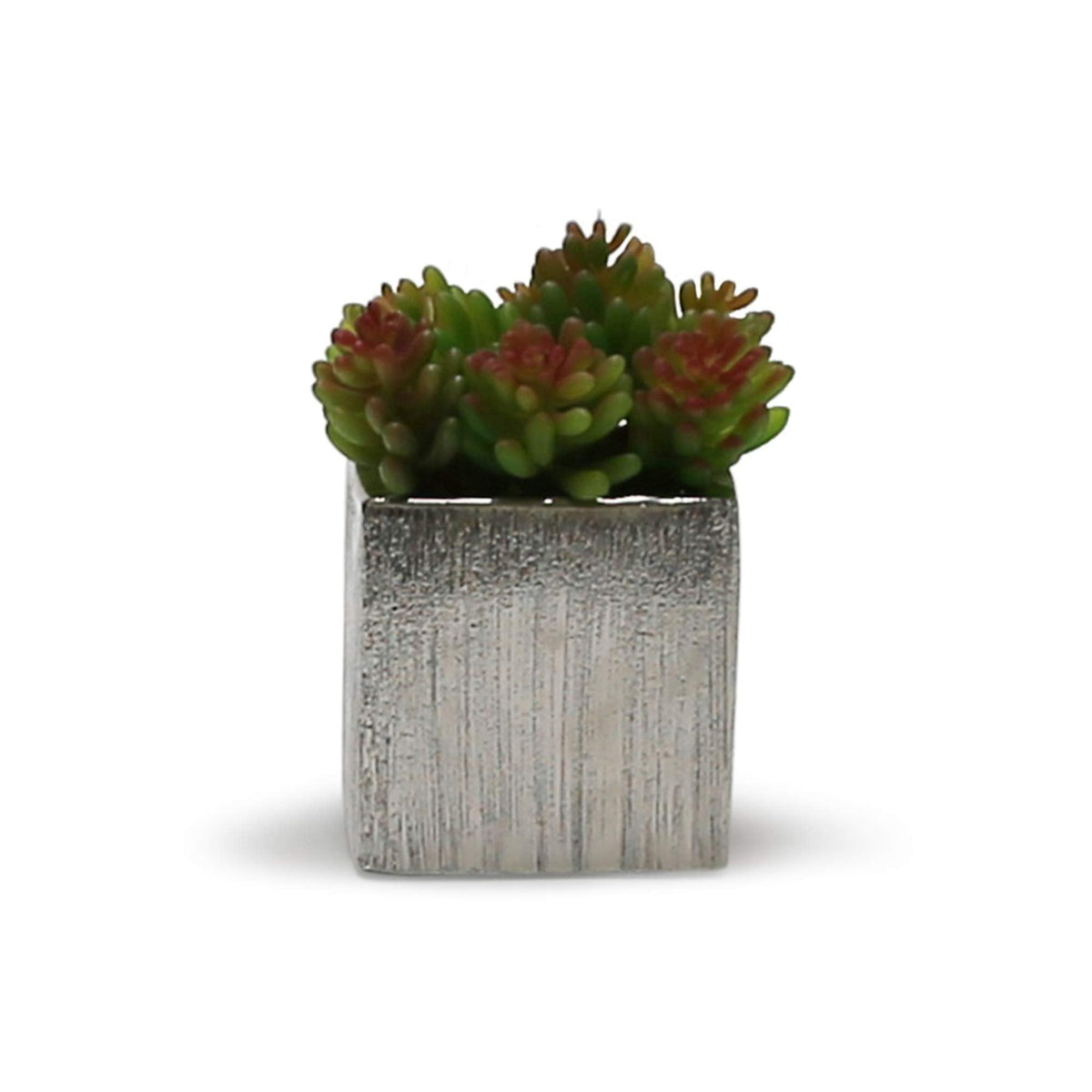 WGV Ceramic Cube Vase Width 5.5" Height 5" (Fits 5" Pot) Elegant Modern Block Square Floral Planter Terrarium Container Table Dresser for Event Accent Home Office Decor Silver Textured 1 Piece