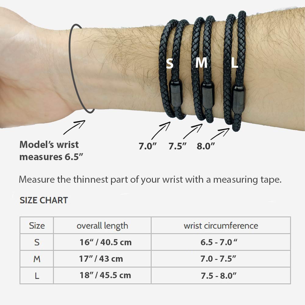 globi Leather Bracelet For Men | Genuine Wrap Braided Leather Cuff Bangle Bracelet with Magnetic Stainless Steel Clasp For Men/Women (Red 7”)