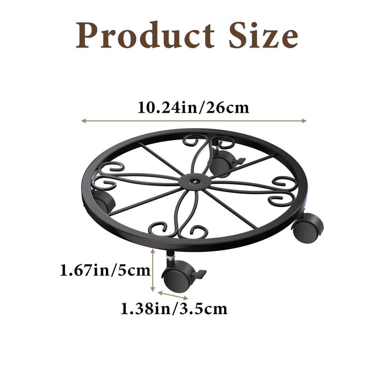 KOOKASHOP 10" Plant Caddy with Wheels, 1 Pack Plant Stand with Wheels, 360° Lockable Plant Rollers Plant Dolly, Plant Tray with Casters for Indoor and Outdoor.