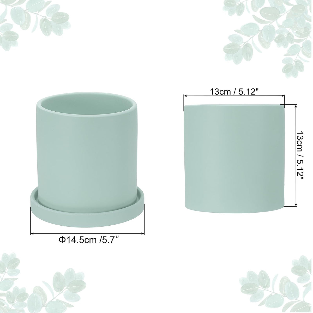 PATIKIL 5 Inch Ceramic Plant Pots, Modern Flower Planters with Drainage Holes and Tray for Decorate Home Indoor Plants Succulent Herb, Blue