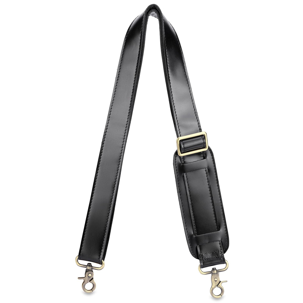 Enwaen Black Leather Bag Strap Replacement - Adjustable Shoulder Strap for Messenger Briefcase Duffle Crossbody Bags