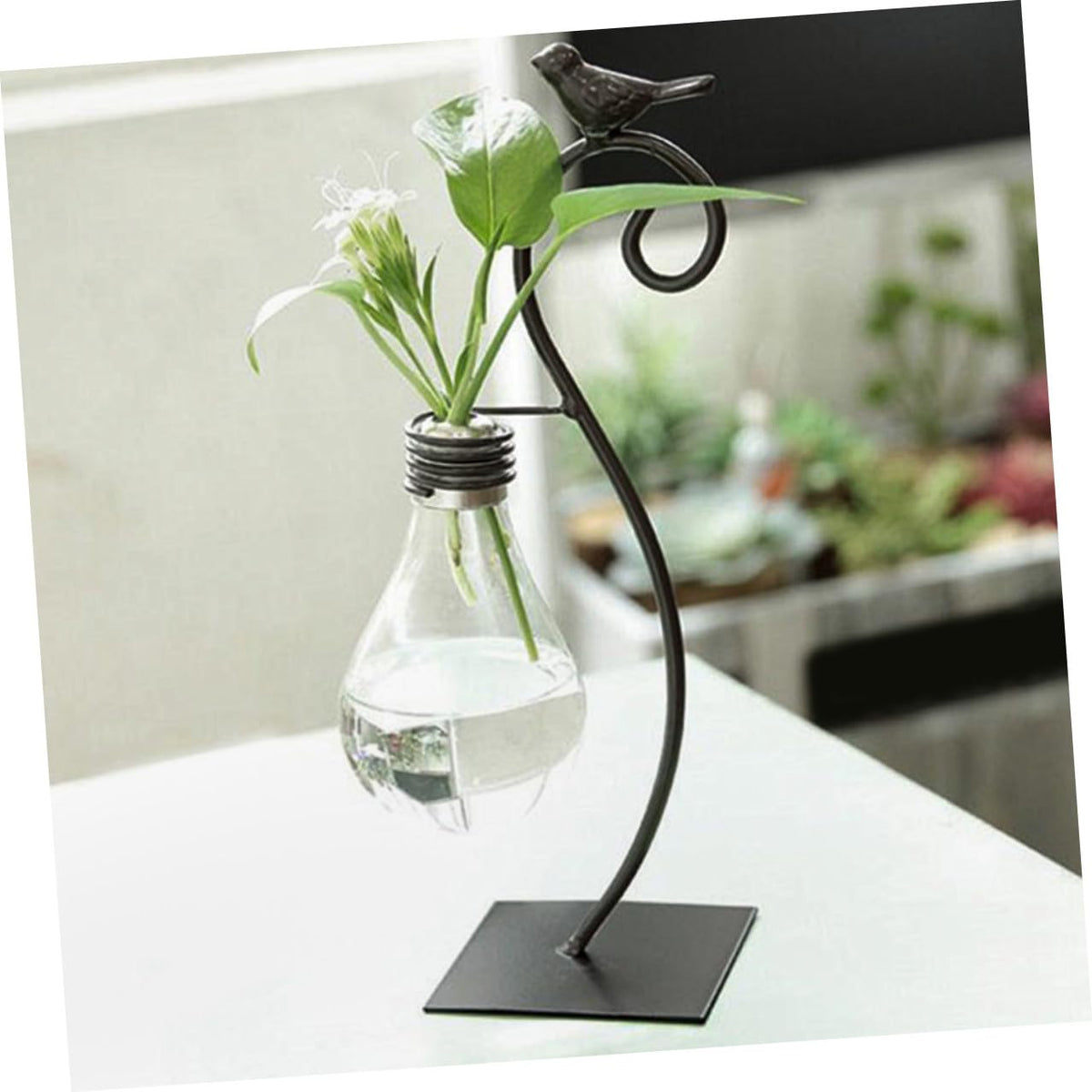 MAGICLULU Creative Hydroponic Glass Small Vase with Metal Stand, Decorative Tabletop Bird Plant Terrarium for Home Décor and Modern Living Room Centerpiece