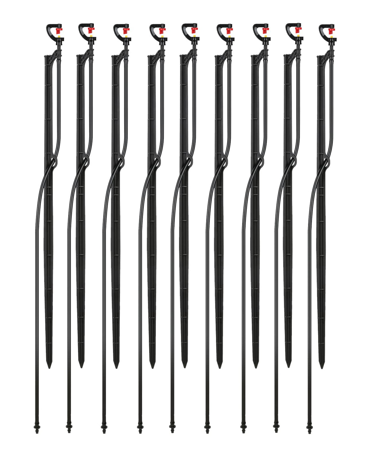 Drip Irrigation Micro Spray Emitter on 20 inch Stake with 1/4" Tubing and Barbed Coupler 180° Half Circle Pattern, 8.5’ Spraying Distance
