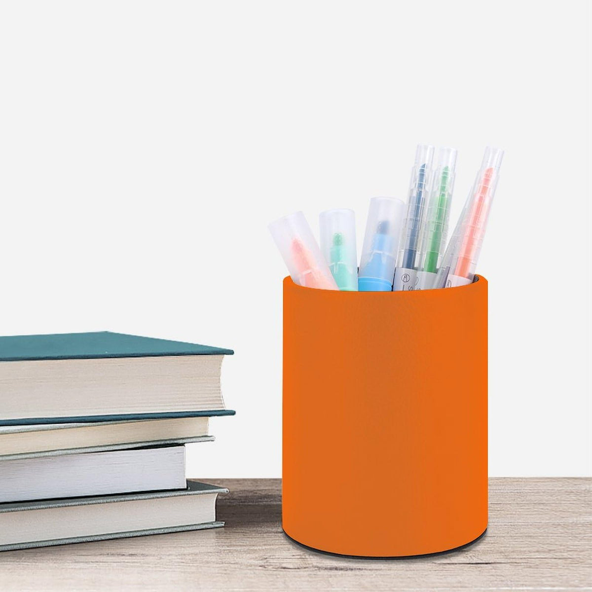 UTRSIFB Holder Cup Makeup Brush Storage Organizer, Waterproof Multifunctional Office Supplies, Pen Holder Cylinder Leather Pencil Orange