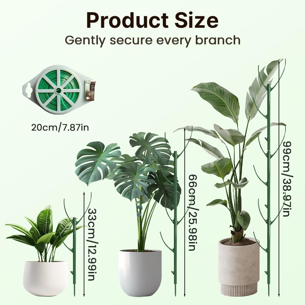 Plant Support Stakes, 6 Pack Plant Stakes for Indoor Plants, Stackable 2 Tier Durable Trellis Garden Poles for Outdoor Gardening, Plant Support Structures for Monstera Climbing Plants (Green-6Pack)