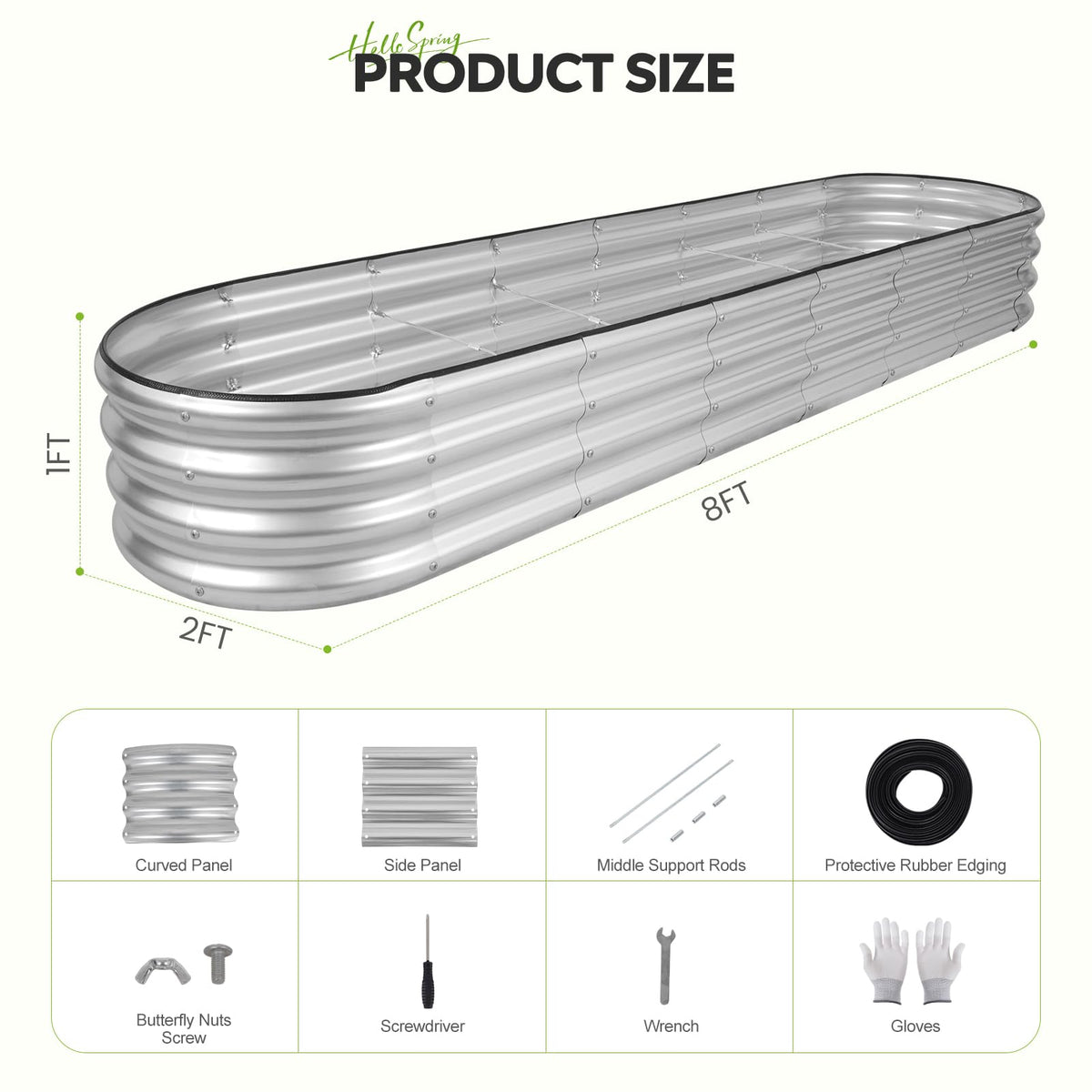ZORMY Galvanized Raised Garden Bed 2 Pack, 8x2x1ft Oval Metal Planter Box Outdoor with Support Rods & Corner Protection, Planter Beds for Vegetables, Fruits, Flowers (Silver)