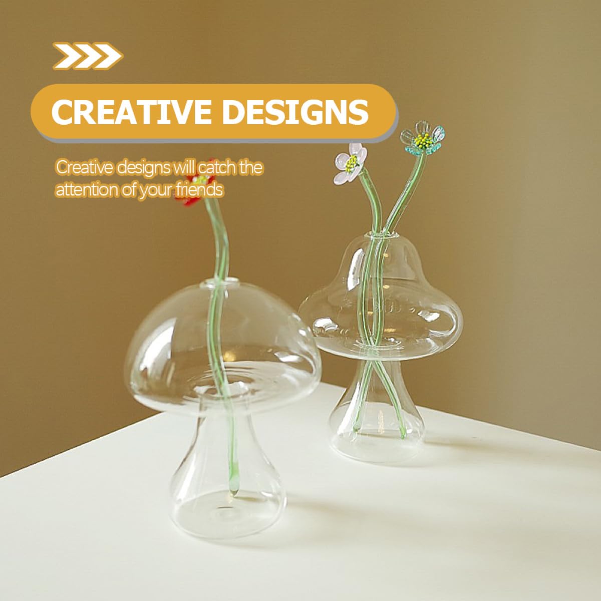 MALUGOGO 2pcs Glass Mushroom Vase Hydroponic Plant Vases Desktop Flower Pot Terrarium for Indoor Home Office Décor