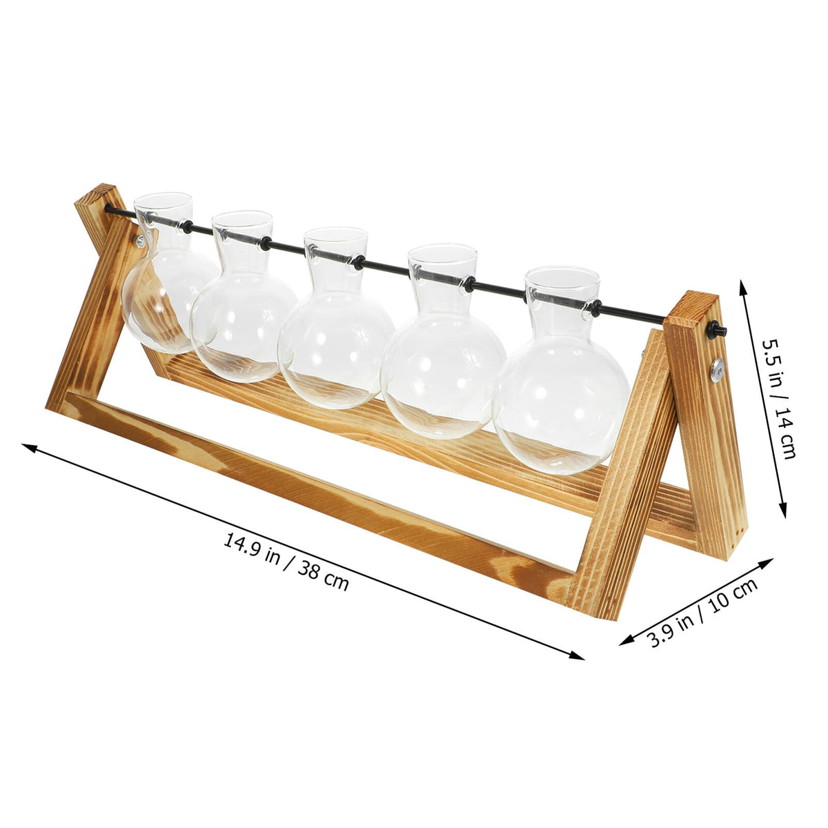 Yardenfun Propagation Station Glass Vases Set of 5 with Wood Stand, Small Hydroponic Plant Terrarium for Indoor Home Décor and Desk Display