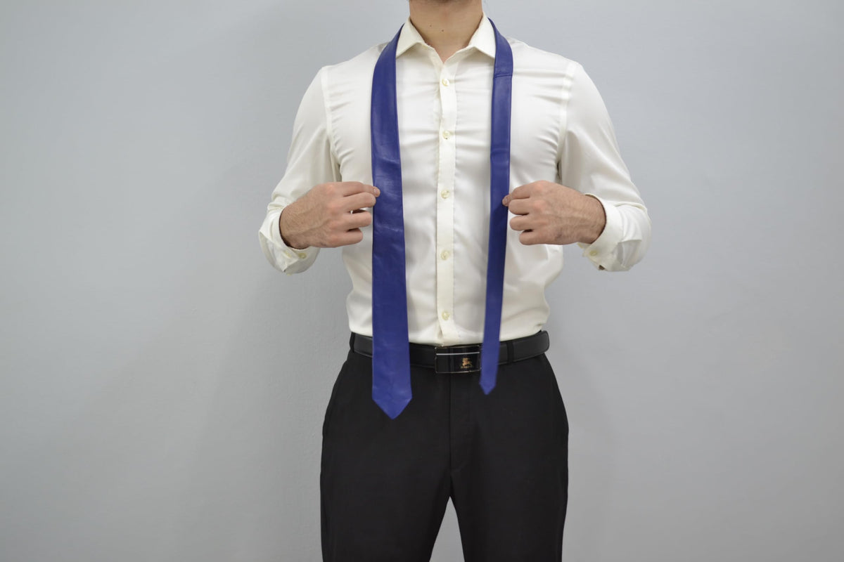 Mens Lamb Leather Necktie - Skinny Solid Casual Business Wear Narrow Leather Slim Tie- Neckties for Party Wedding Gift (Black Tie)