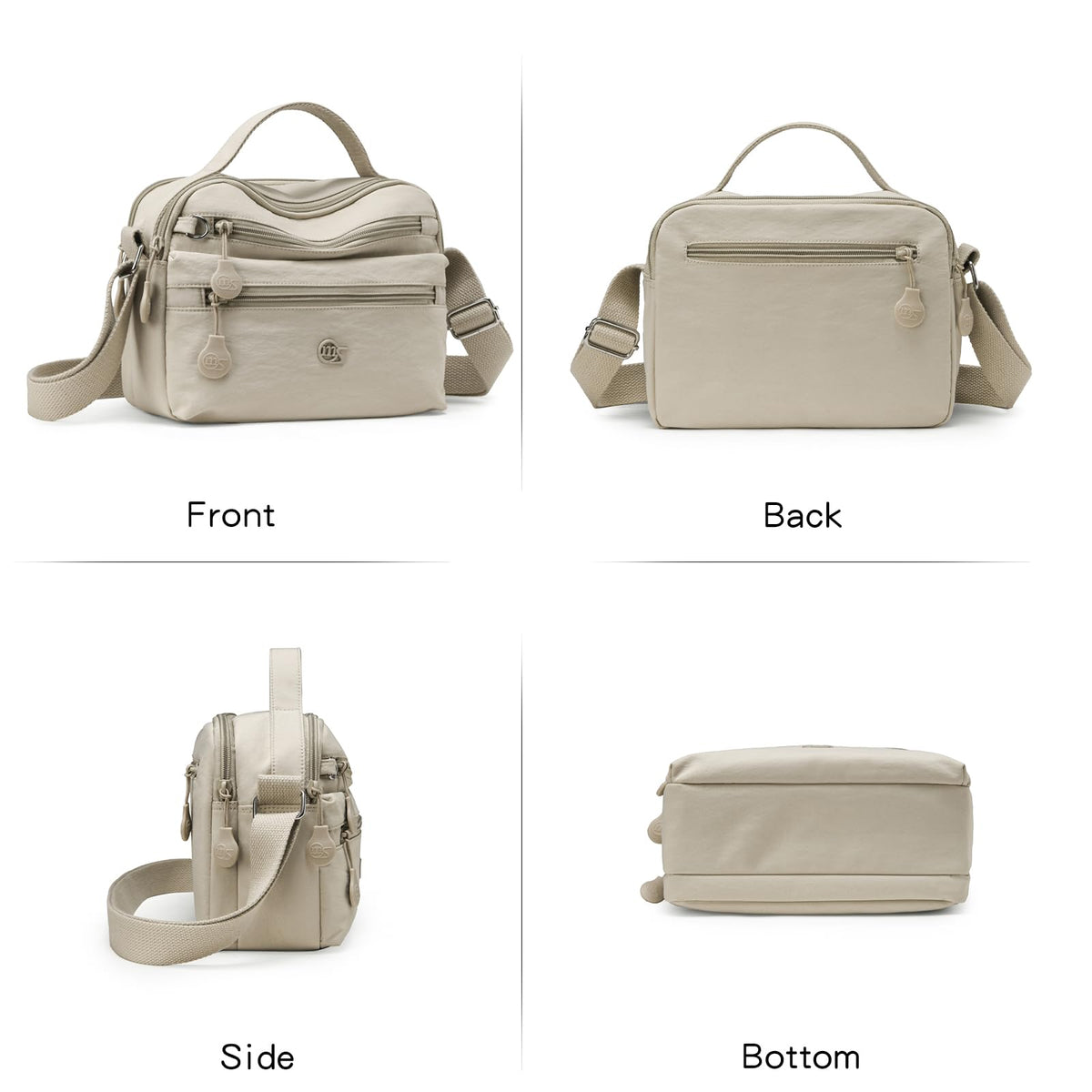 Eslcorrri Women Crossbody Bag Small Nylon Shoulder Purse Casual Neutral Light Multi Zipper Pockets Top-Handle Hobo Handbag -Sand