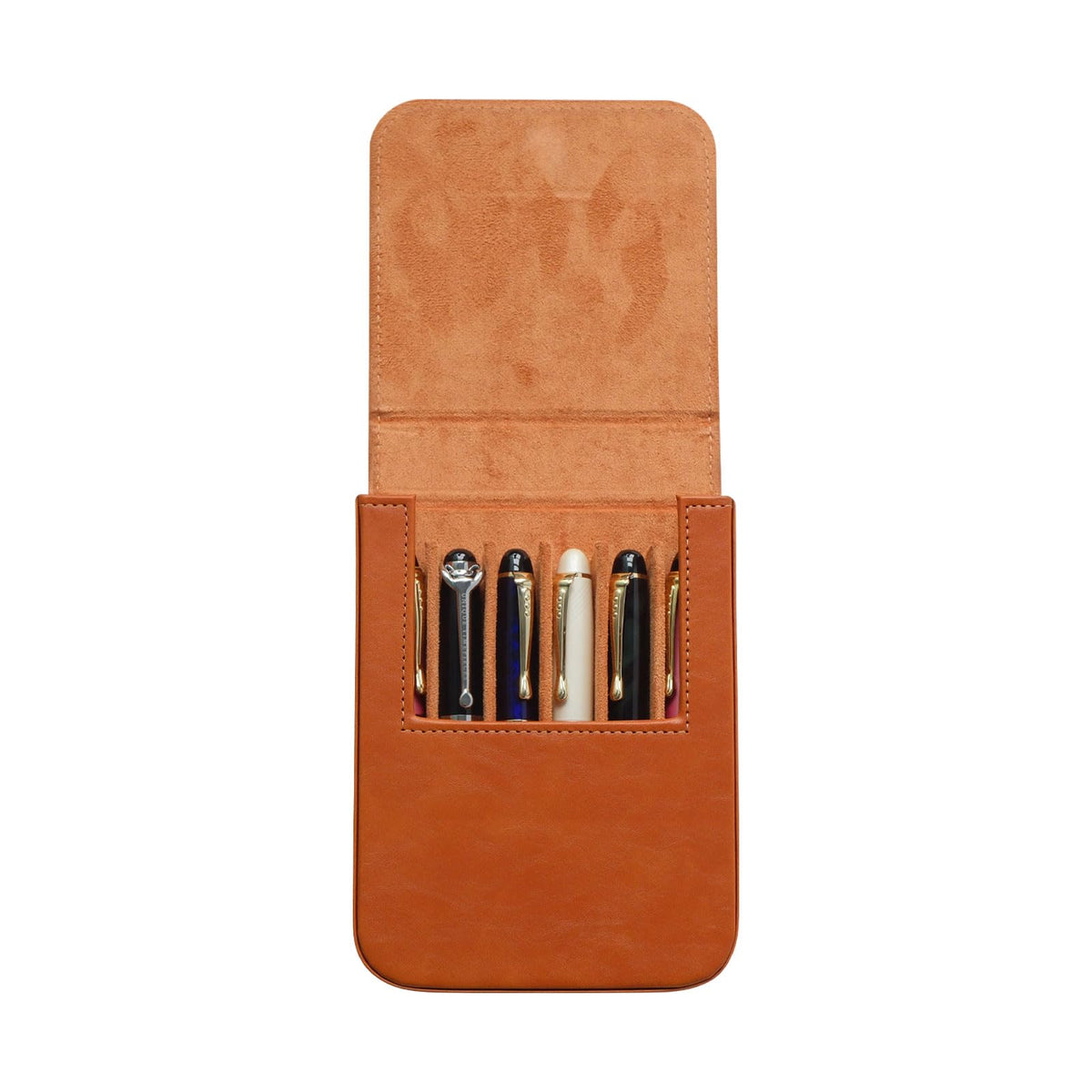 MIVLXLX Leather 6 Fountain Pen/Pencil Tray Case, Handmade, Magnetic Closure with Drawer Design, Gift Choice for Man/Woman/Office, 6 Slots（brown）