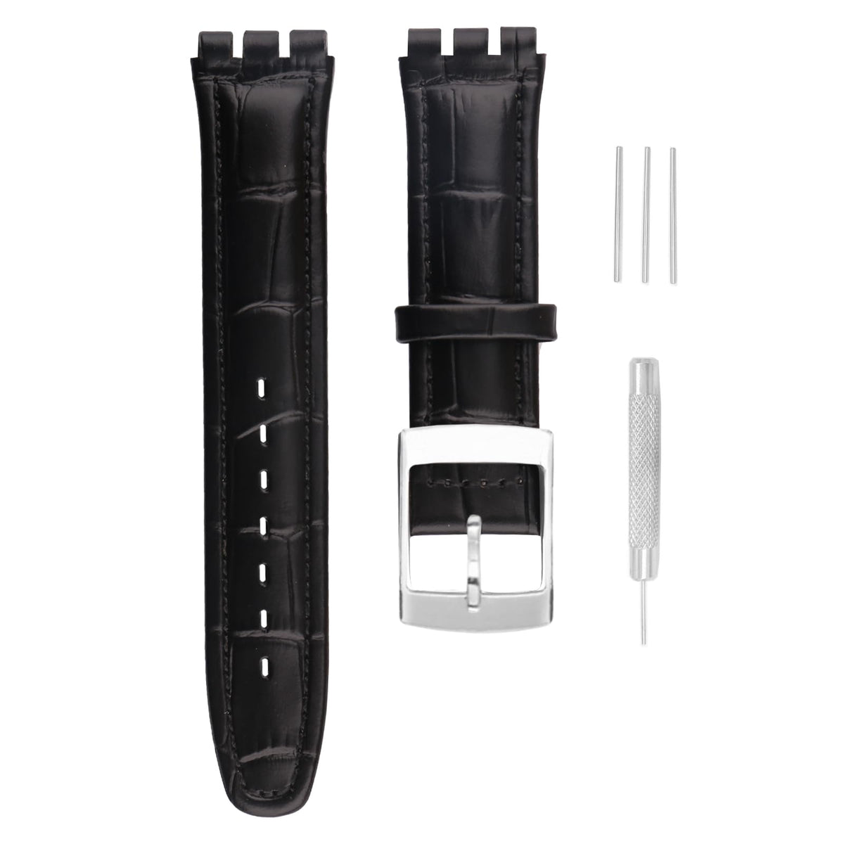 unilabo Leather Watch Band Compatible for Swatch 17mm 19mm (not for skin series) Strap Replacement for men and women wirst watchband, 19mm Black