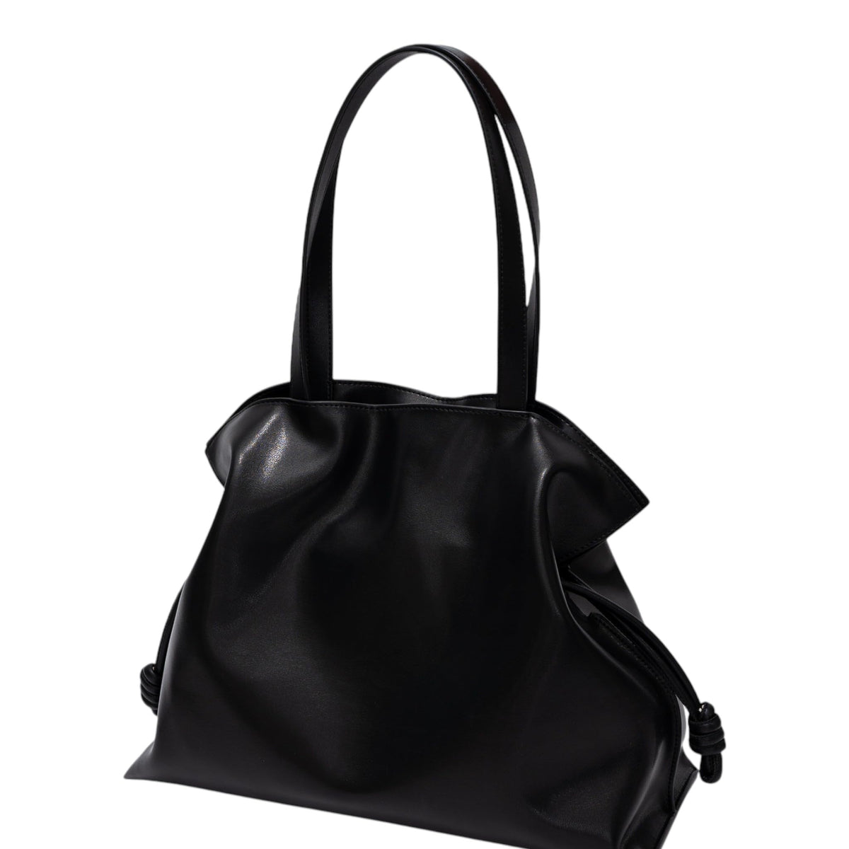 CLARANY Leather Drawstring Tote Bag, Black Genuine Leather Shoulder Bag with Magnetic Snap Closure, Elegant Travel Work Handbag