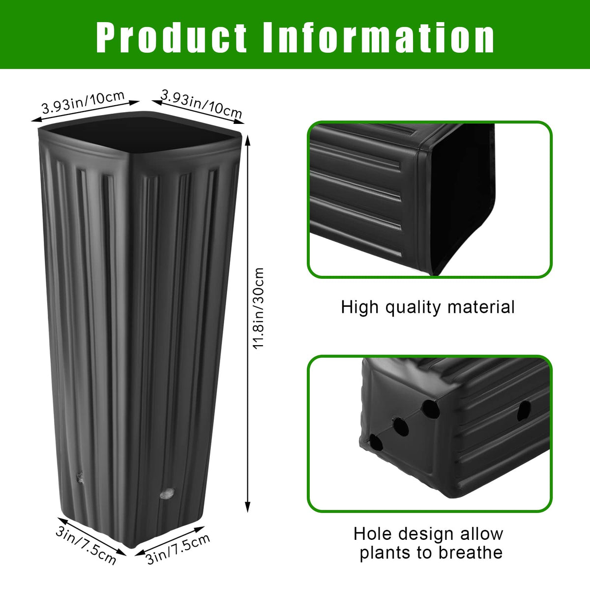 Nuenen 300 Pcs Tall Pot Plastic Deep Plant Nursery Pots Black Seedling Flower Plant Container with Drainage Holes for Indoor Outdoor Gardening (11.8" H X 3.9" W)