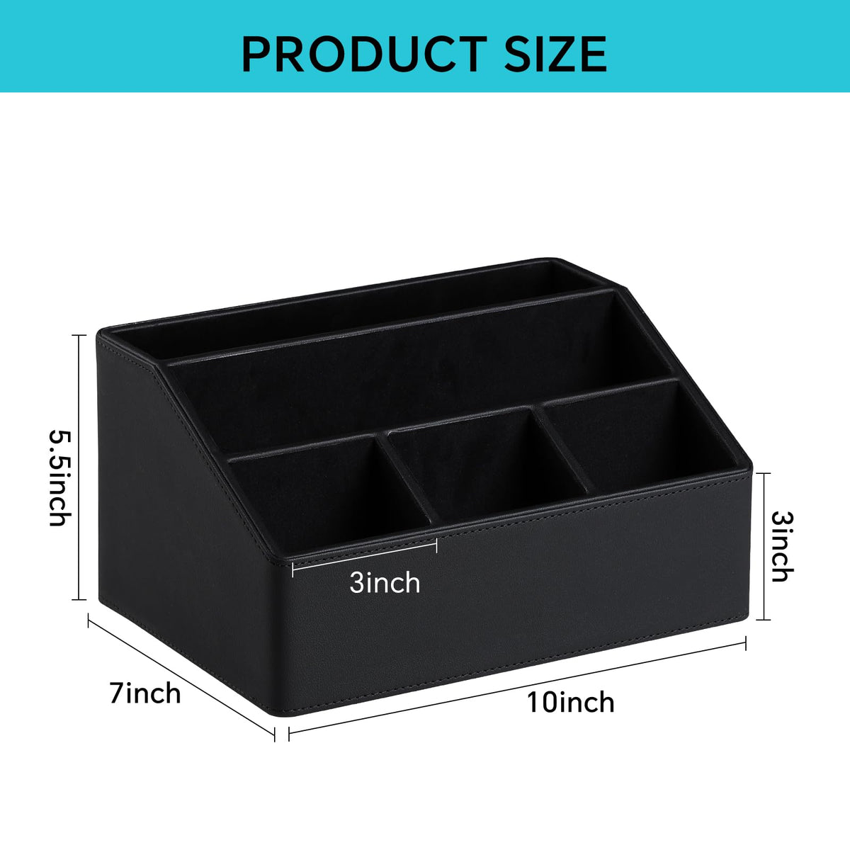Cretkhp Desk Organizer Caddy with 5 Compartments for Office Art Supplies, PU Leather Nightstand Organizer Pencil Pen Desk Caddy for Home, Desktop TV Remote Control Holder Storage (Black)