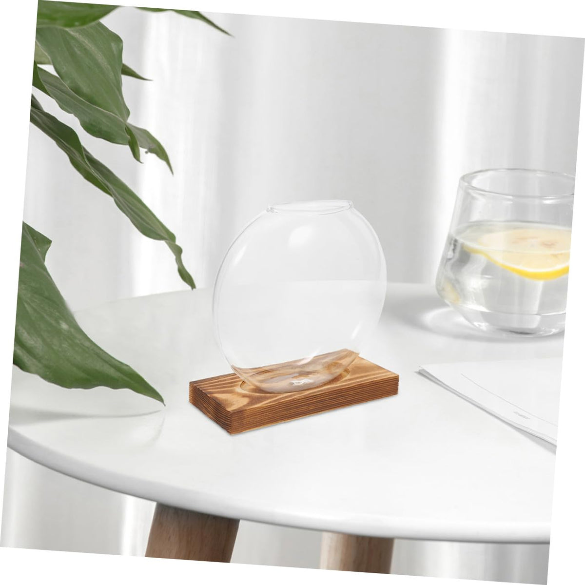 UTHCLO 2pcs Glass Vases with Wooden Stand Hydroponic Planter Set, Glass Terrarium for Indoor Plant Propagation, Small Flower Vases for Home and Office Décor
