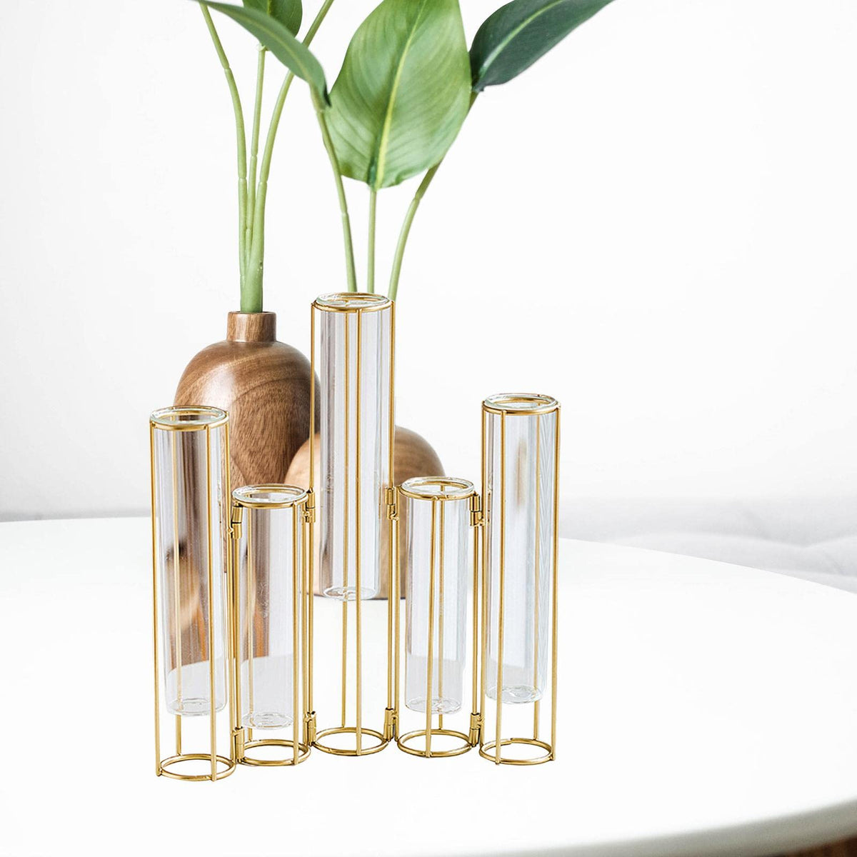 Bothyi Hinged Flower Vase, Test Tube Vase Set with Stand, Hinged Plant Vases Glass Vase, for Home Table Centerpiece