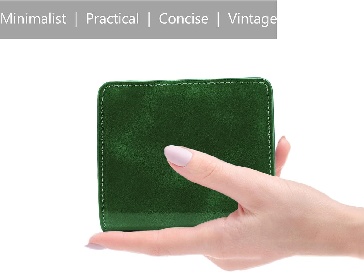 Itslife Women's RFID Blocking Small Compact Bifold Waxed Leather Pocket Wallet Ladies Mini Purse with ID Window (Dark Green)