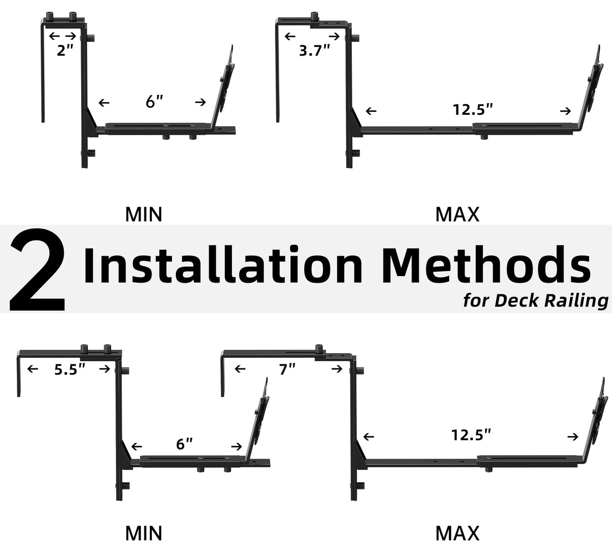 LAWYAMAI 6 Pack Window Box Brackets, Adjustable Planter Box Brackets, Universal Flower Box Bracket for Deck Railing, Heavy Duty Railing Planter Bracket for Balcony, Fence and Garden - Black