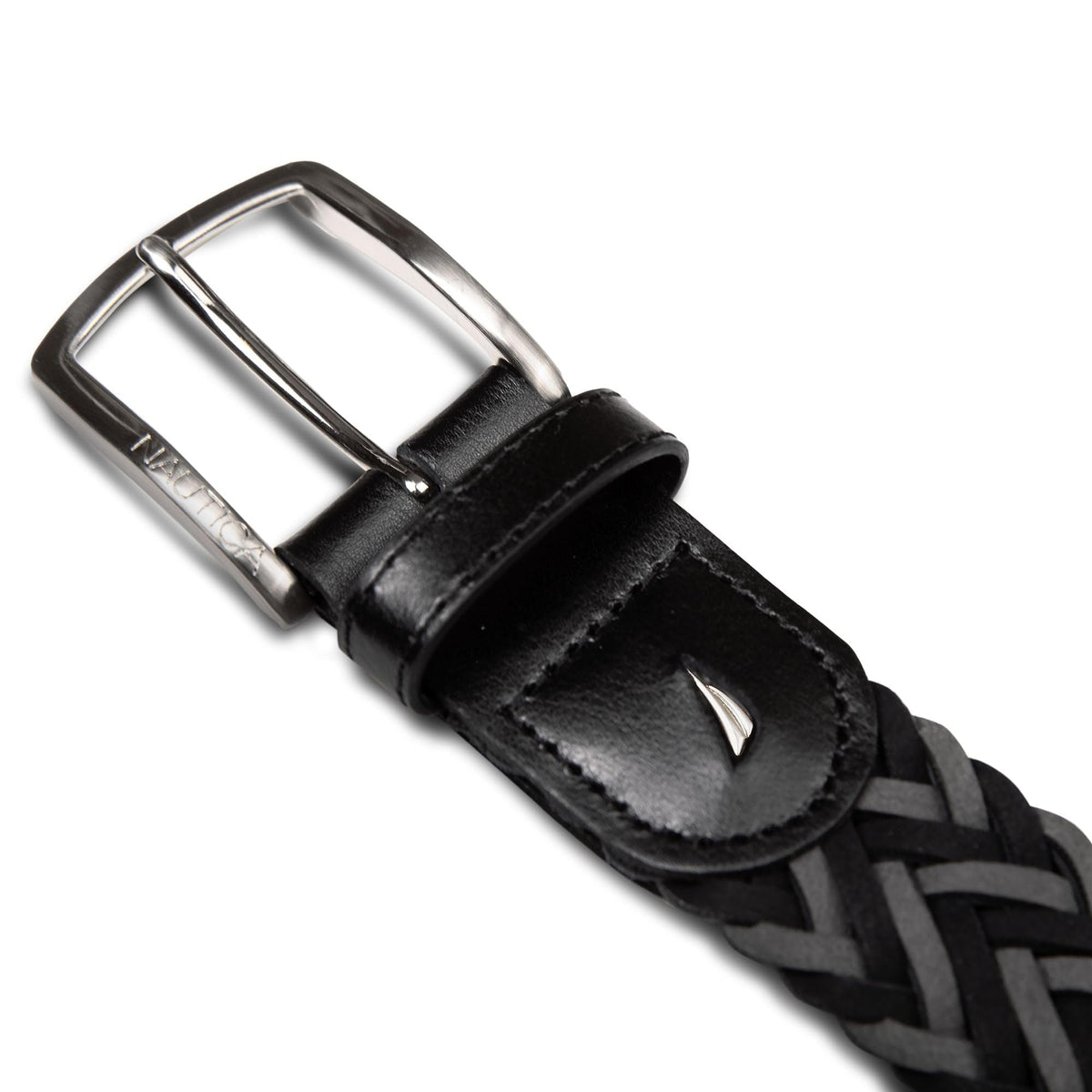 Nautica Men's Casual Leather Belt | Everyday | Classic | Pants | Jeans | Khakis | Chinos | Metal Buckle, Braided Two Tone - Black/Grey, 38 Inches