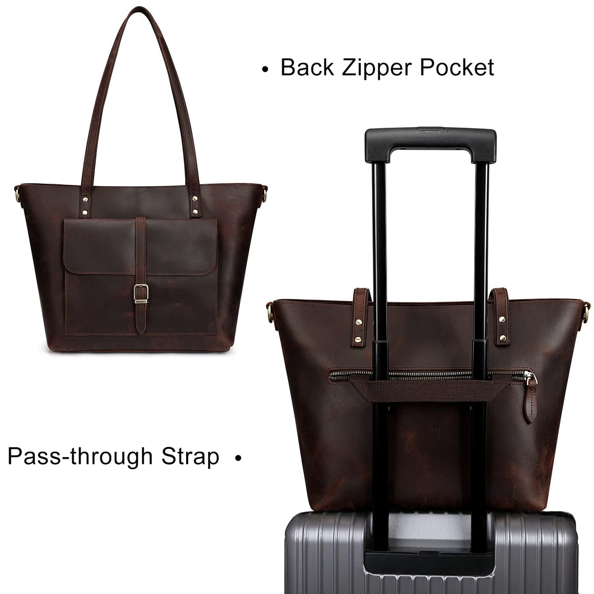 S-ZONE Women Vintage Genuine Leather Tote Bag Large Shoulder Purse Work Handbag