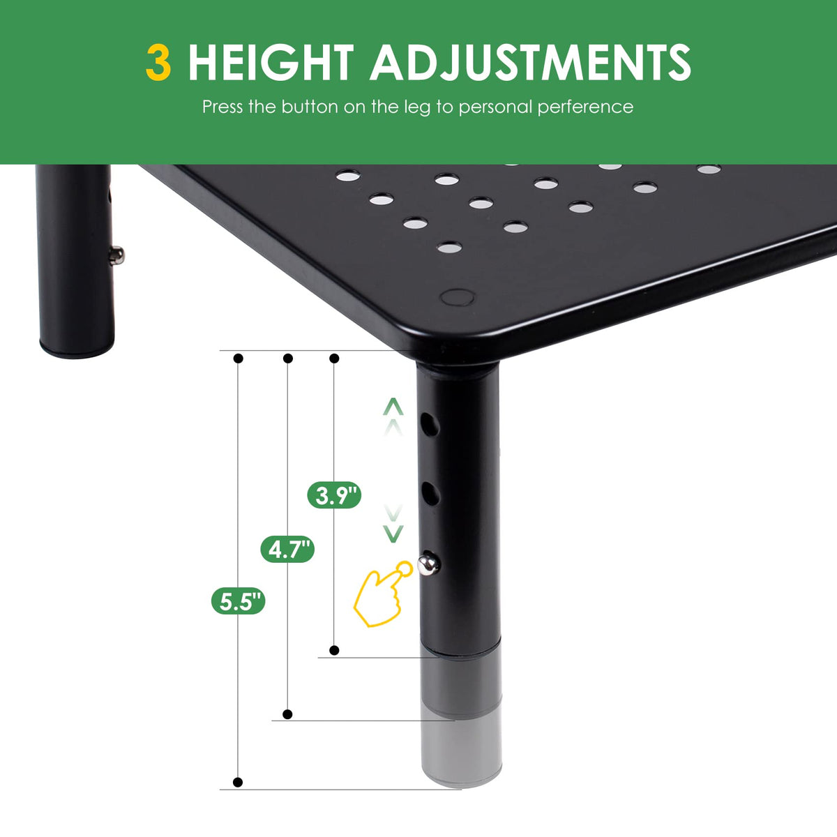 DOLALIKE 2 Pack Desktop Riser, 3 Height Adjustable Monitor stands for 2 Monitors, PC, Computer, Printer, iMac, Desktop Monitor Stand with Ventilated Platform for Airflow