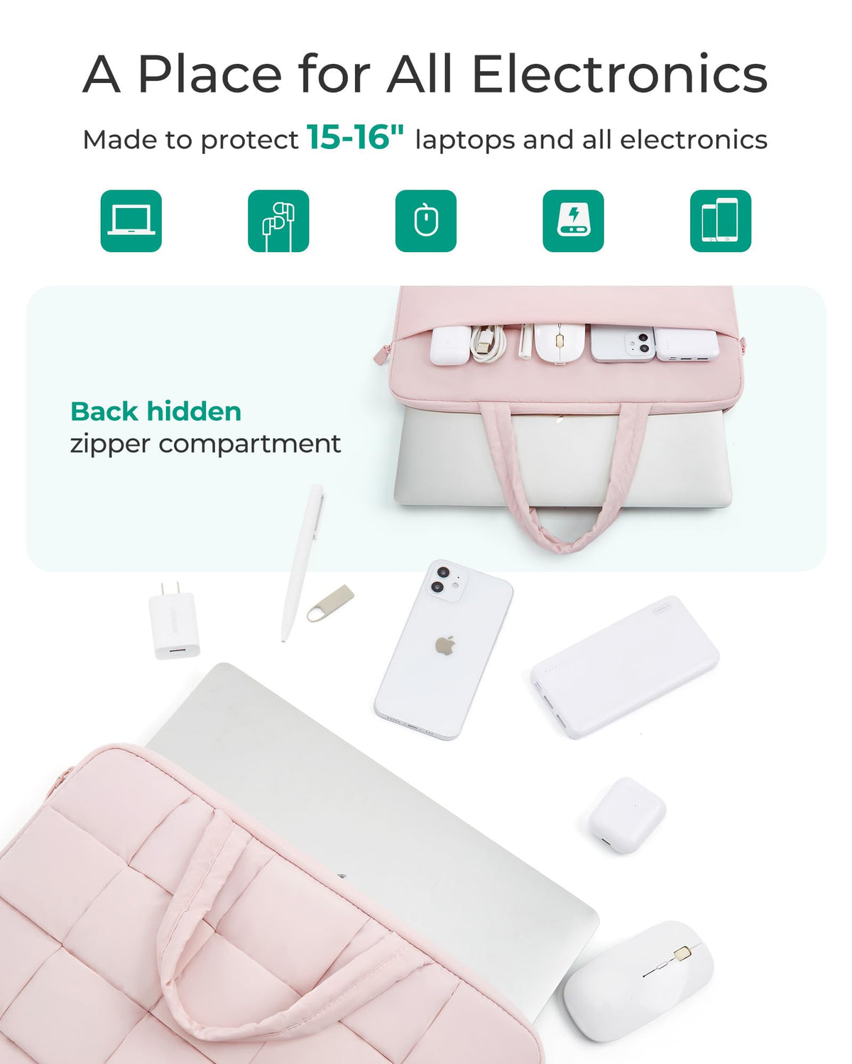 BAGSMART 13-14 Inch Laptop Case, Portable Puffy Laptop Sleeve with Handle, Compatible with MacBook Air/Pro 13.3 13.6 Inch M4 M3 M2 M1, Computer Sleeve Fitted with Dell,HP, Pink