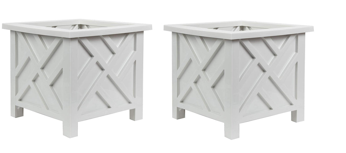 Trenton Gifts Chippendale White Planter Box Set of 2 - Elegant Outdoor Plant Pot for Patio, Porch Decor, and Garden Display