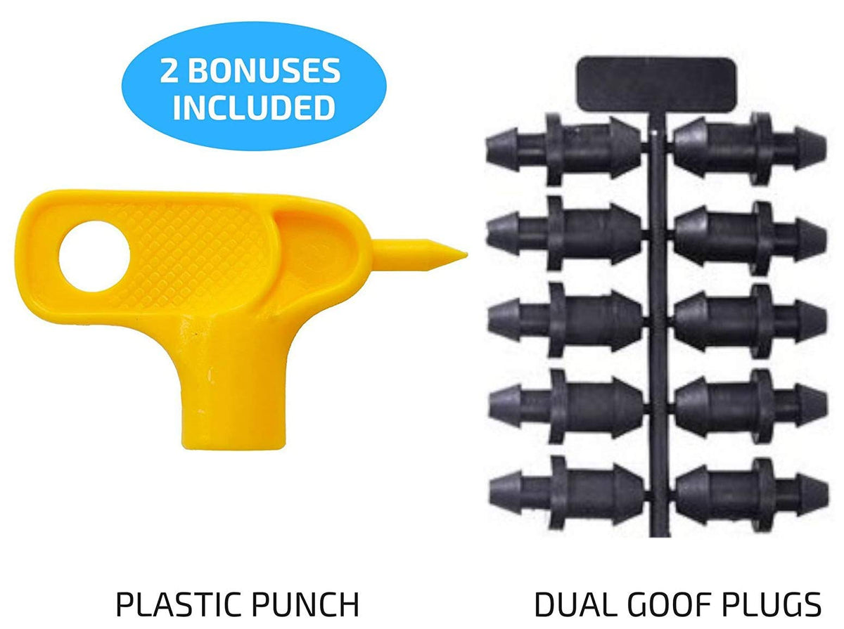 1/2 GPH Netafim Woodpecker Jr Pressure Compensating Dripper Emitters (35-Pack) Kit with Hole Punch Tool and Goof Plugs for Drip Irrigation Systems