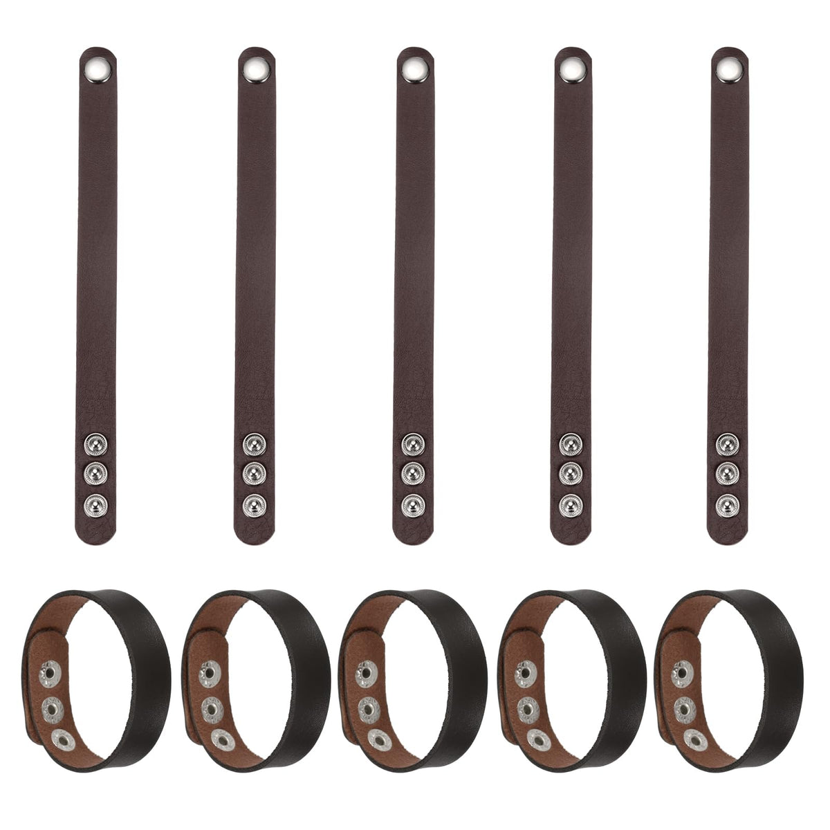 MECCANIXITY 10 Pcs Plain Leather Bracelets Leather Snap Bracelets Adjustable Blank Wrist Cuffs DIY Craft Wristbands for Men Women Jewelry Making, Brown