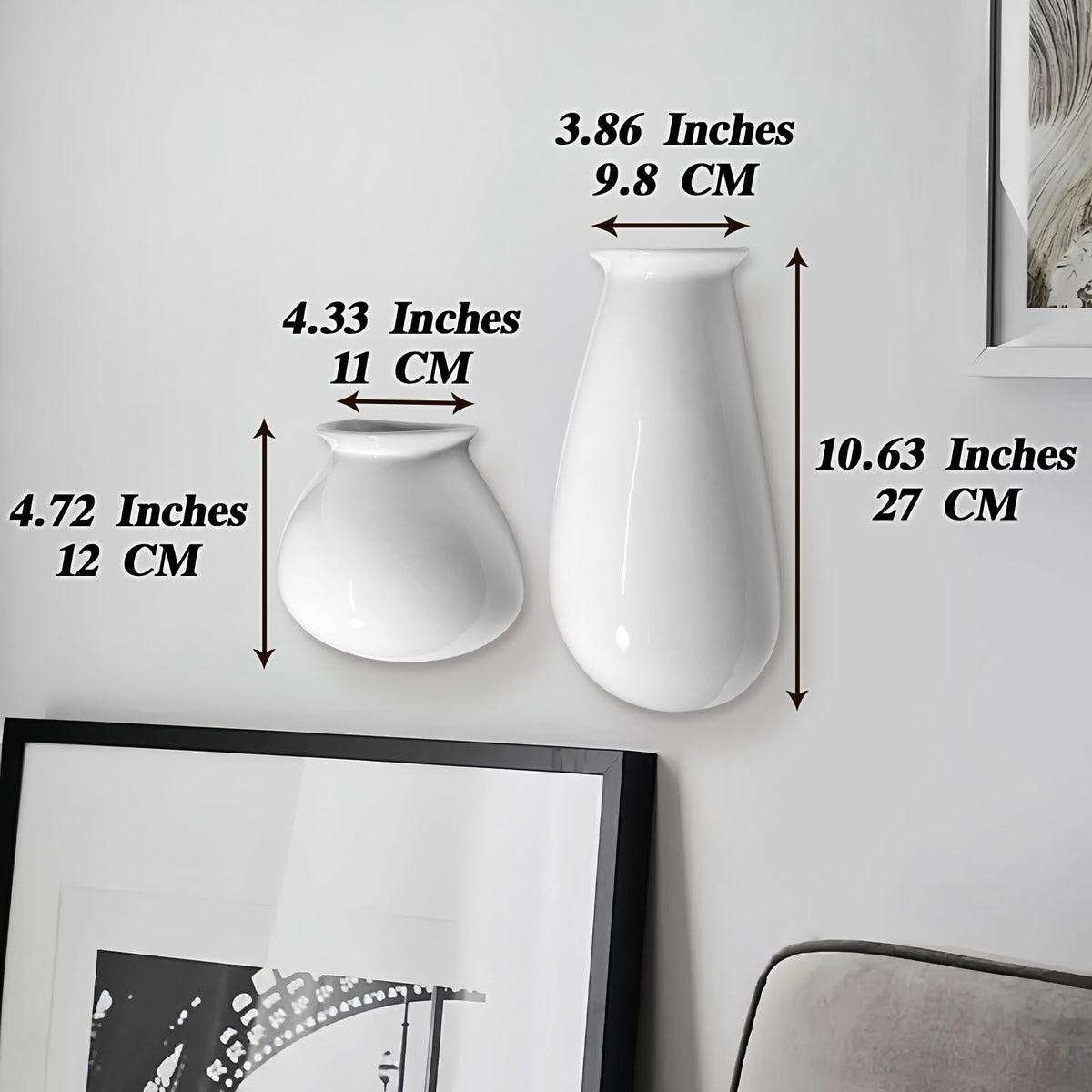 Set of 2 Hanging Ceramic Wall Planters, Wall Mounted Plant Holder, White Ceramic Planters for Indoor Plants, Home & Office Décor, Wall Hanging Flower Pots for Living Room, Bedroom, Balcony, Garden