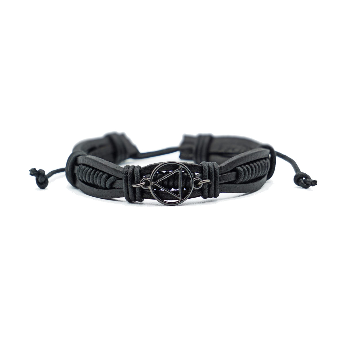 The Token Shop Adjustable Black Leather AA Bracelet with Alcoholics Anonymous Circle Triangle Charm | Sobriety Gift for Men and Women in Recovery