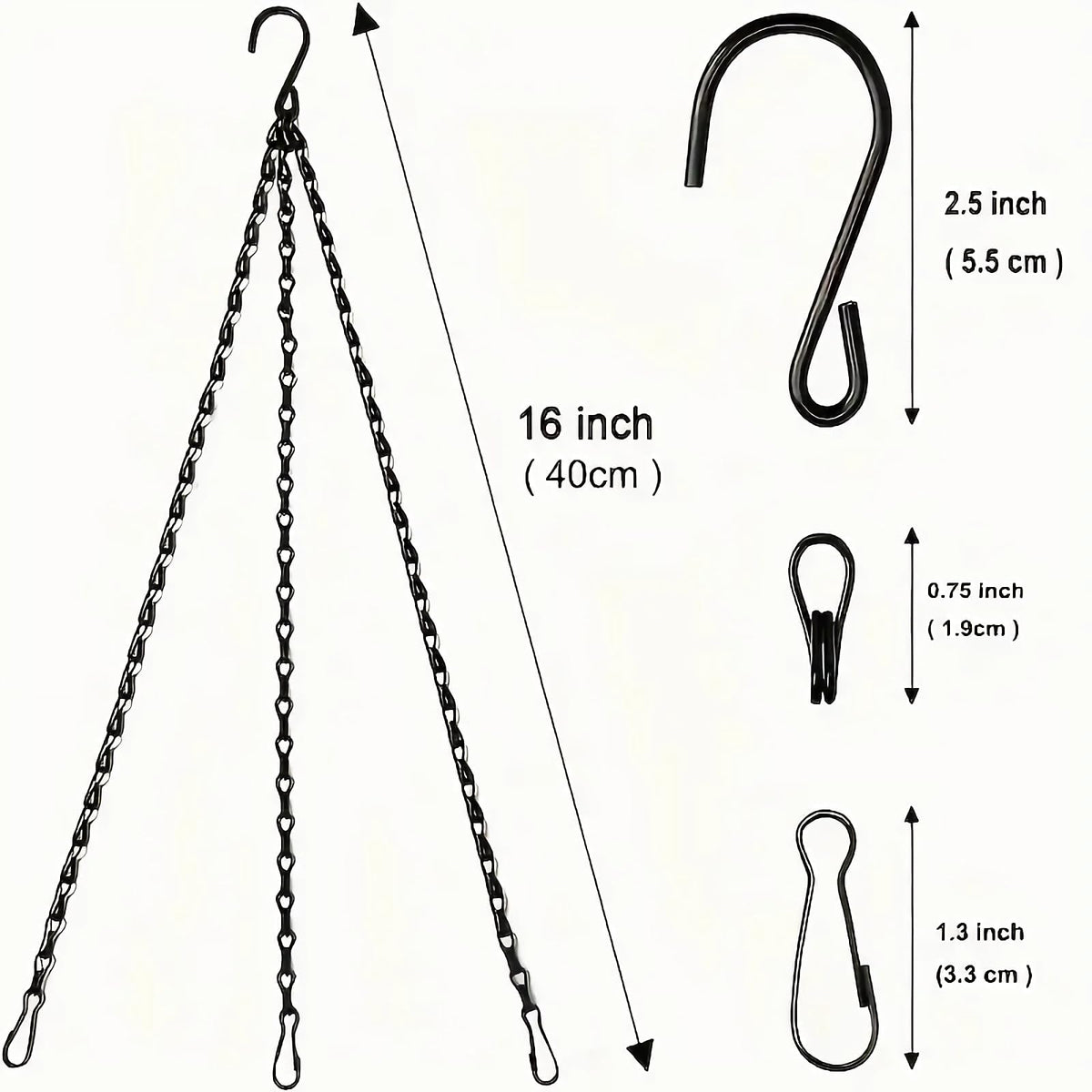 Tgpiao Hanging Basket Chain, 3 Sets Plant Hanger Metal Chains with Clips for Flower Pots, Planters, Bird Cage, Lanterns(Black) (Clips)