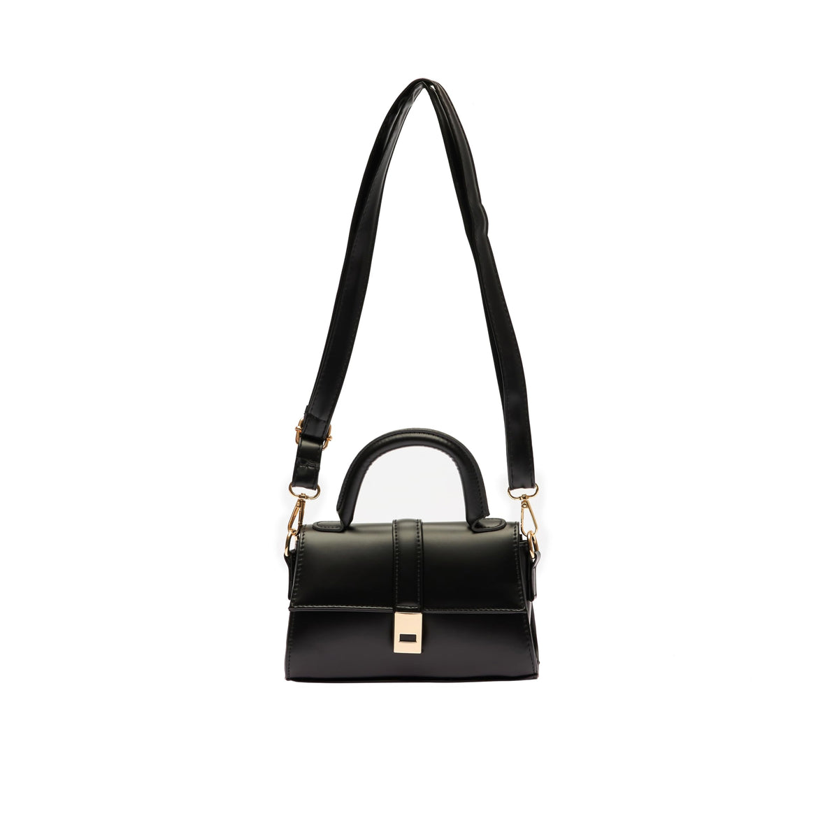 MOON CANTA Mini Crossbody Bag for Women – Small Faux Leather Shoulder Purse with Gold Lock, Elegant Design for Daily Use & Parties (Black)