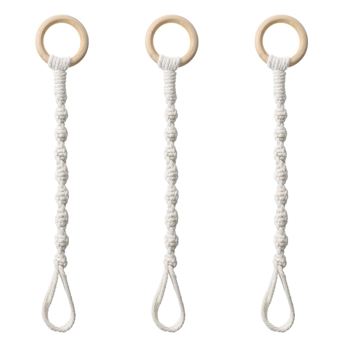 Qulkws 3 Pcs Adjustable Macrame Plant Hanger Extenders with Wooden Ring Handmade Woven Hanging Basket Extension Connectable Rope Hanging Plant Extender for Outdoor Indoor Plants Pot Holder Home Decor