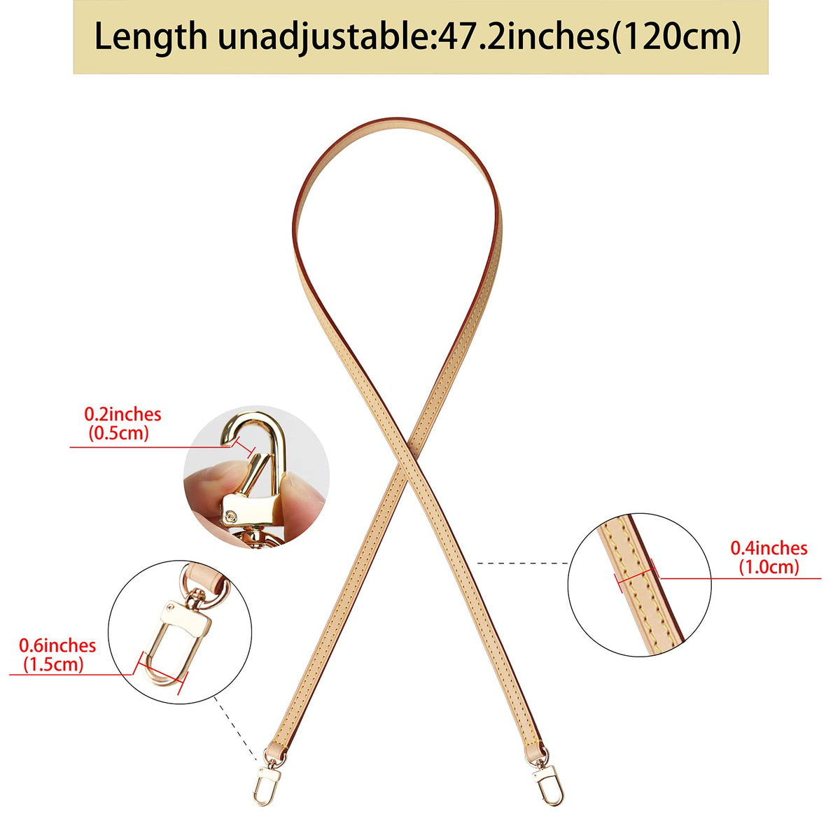 COLSEEY Genuine Vachetta Leather Crossbody strap Genuine leather Adjustable Replacement Strap for Shoulder Bag Handbag Purse(0.39 Inch Width Unadjustable)