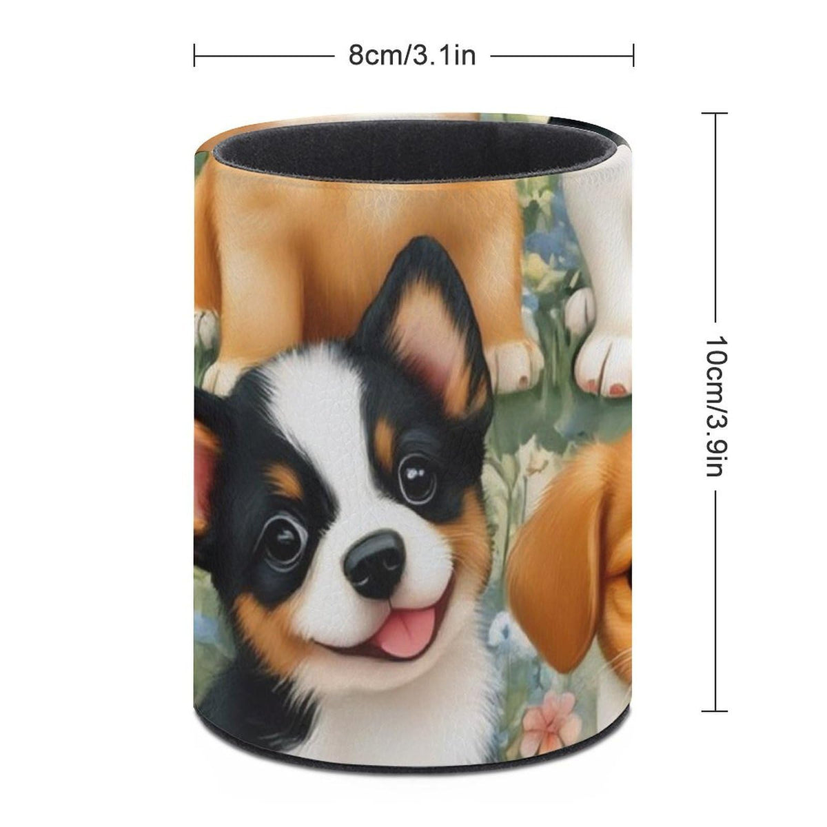 UTRSIFB Pen Holder Leather Pencil, Holder Cup Makeup Brush Storage Organizer, Waterproof Multifunctional Office Supplies Puppy
