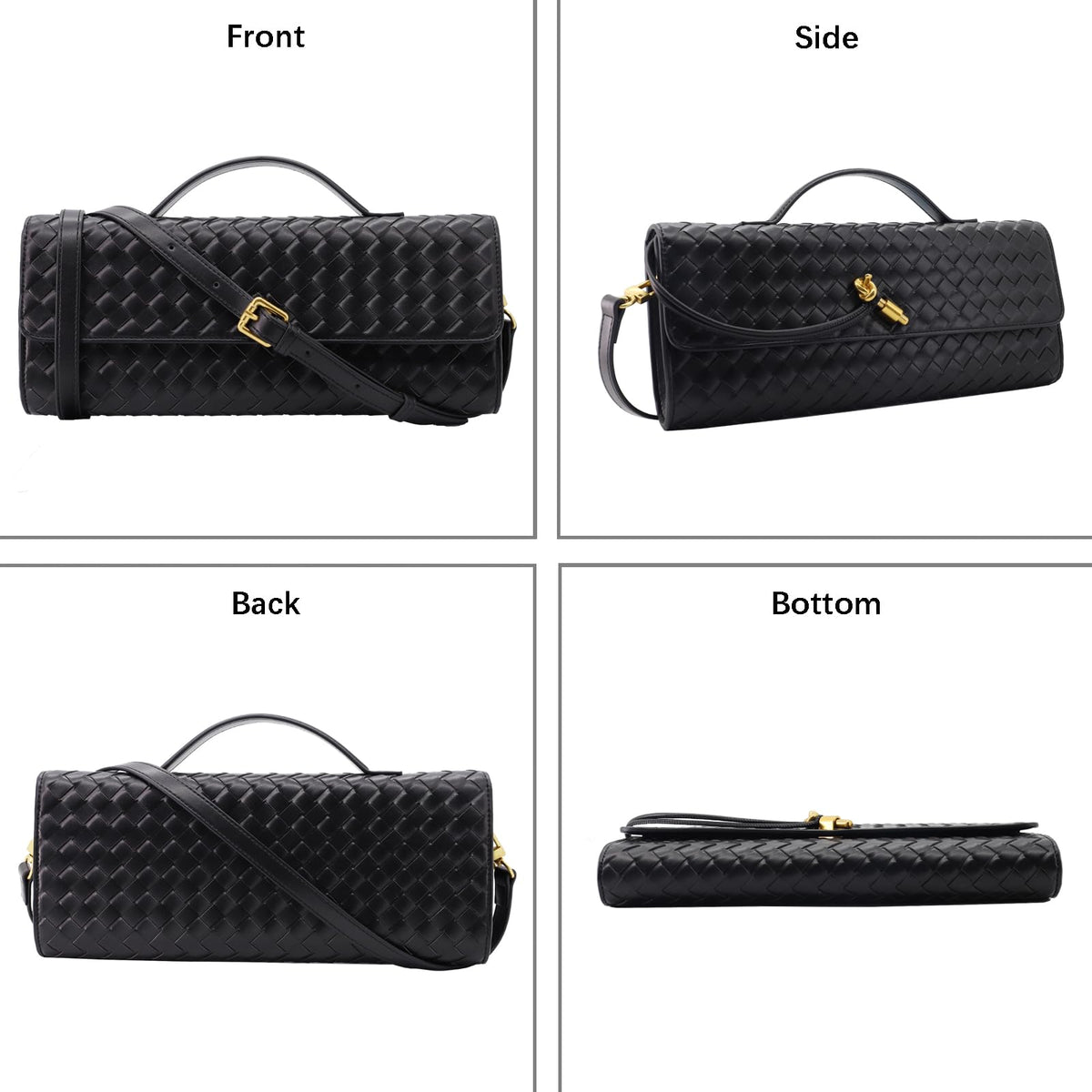 Hoochie Masa Woven Clutch Purse for Women Designer Shoulder Handbag Leather Crossbody Evening Bag with Detachable Chain (Gold)