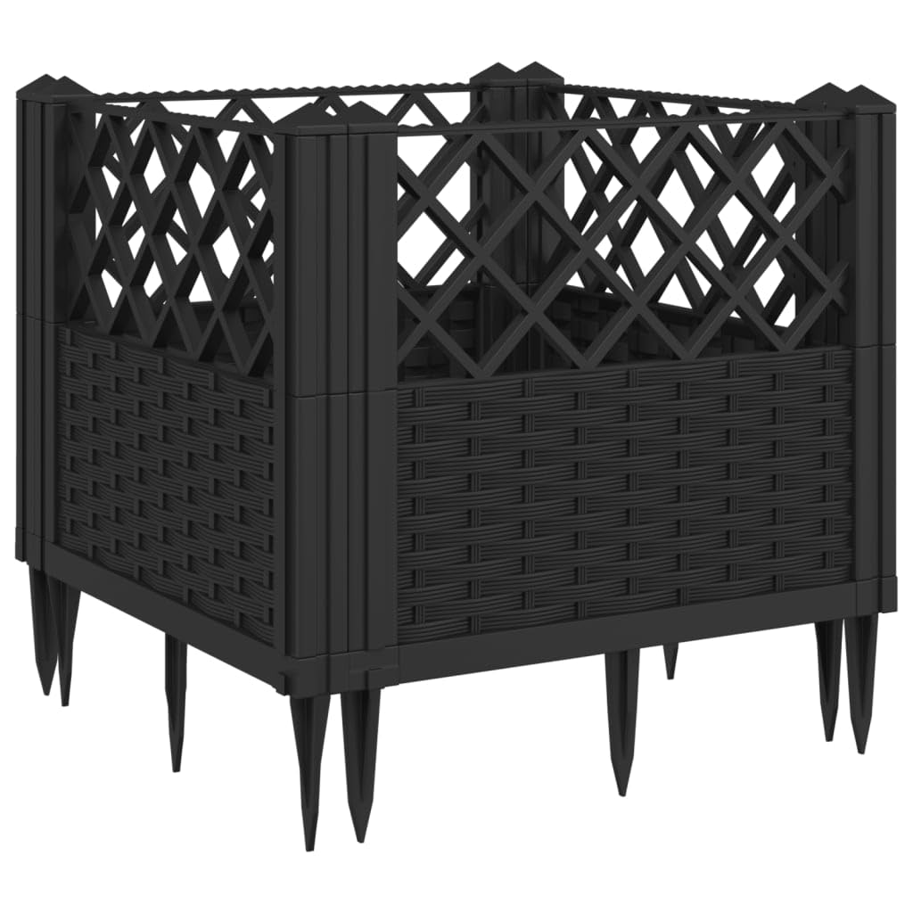 Qnhdfrt Black Square Garden Planter 17.1 Inch Modular Outdoor Large Planter Box with Basketweave Design for Raised Beds Gardens Patios and Terraces