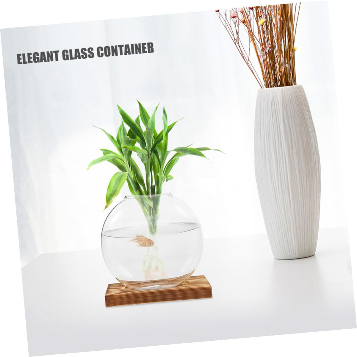 HOOWIFFY 2pcs Glass Hydroponic Planter Vase with Wooden Stand, Indoor Plant Terrarium for Propagation and Home Office Decor
